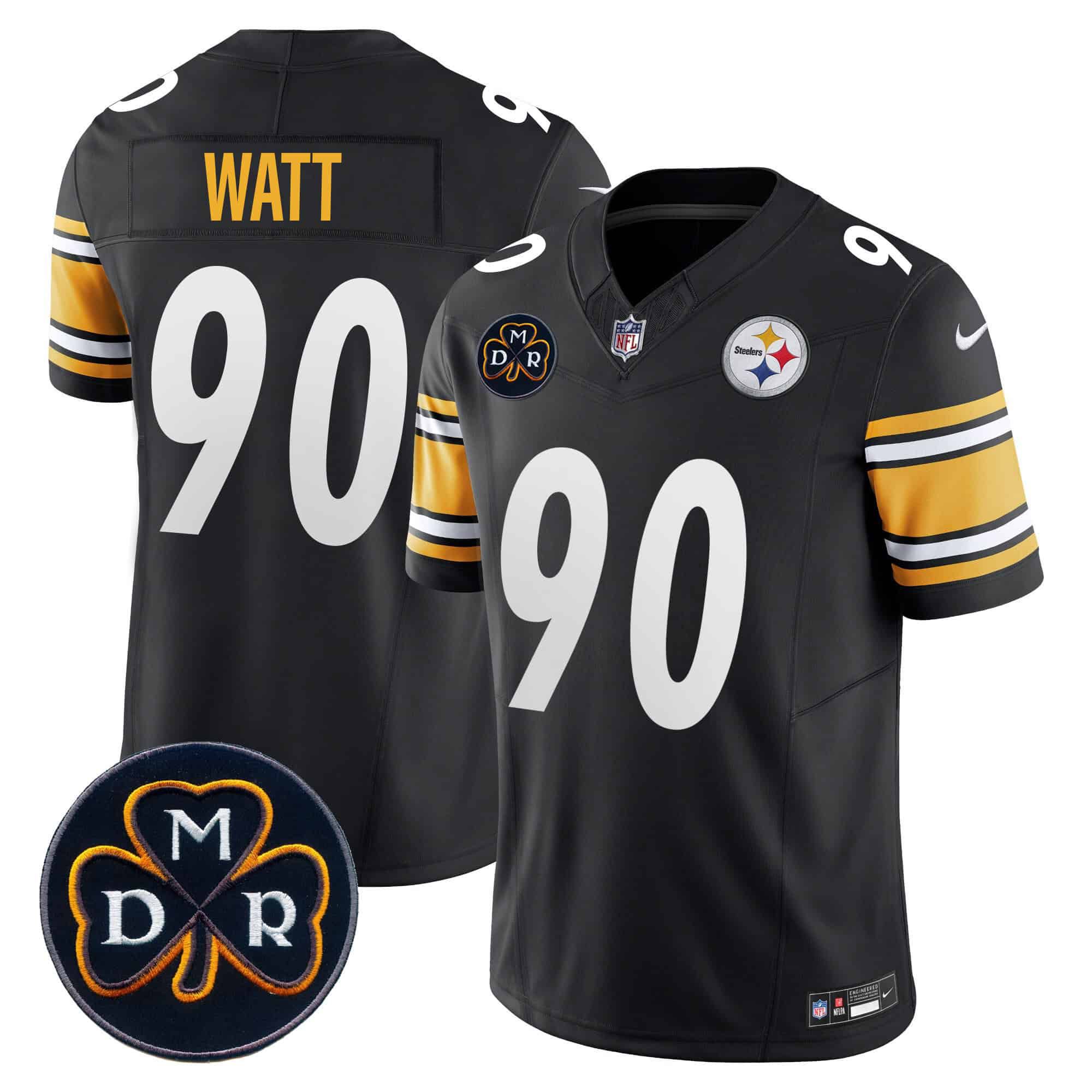 Men Pittsburgh Steelers #90 Watt Black 2024 Nike DMR Patch Vapor Limited NFL Jersey style 2